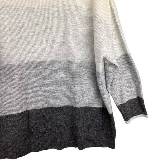 Talbots Sweater Size 3X Ribbed Knit Color Block Ombré White Gray Striped - Picture 4 of 9